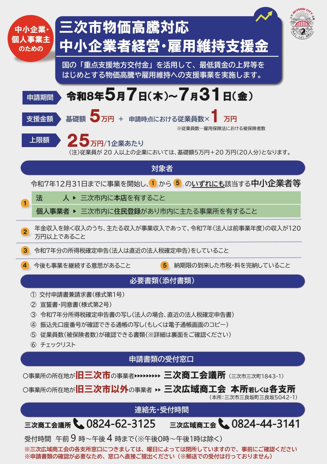 三次市物価高騰対応中小企業者経営・雇用維持支援金