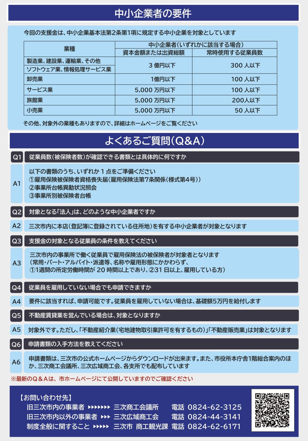 三次市物価高騰対応中小企業者経営・雇用維持支援金